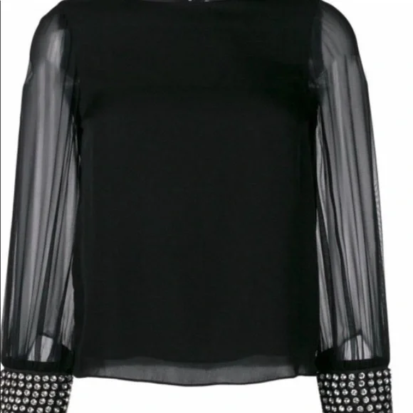 Alice + Olivia Black Blouse with Sheer Sleeves - Picture 5 of 5